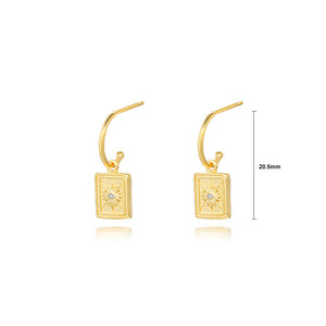 925 Sterling Silver Plated Gold Fashion Personality Eight-pointed Star Geometric Square Earrings with Cubic Zirconia