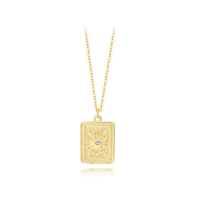 925 Sterling Silver Plated Gold Fashion and Personalized Eight-pointed Star Geometric Square Pendant with Cubic Zirconia and Necklace