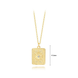 925 Sterling Silver Plated Gold Fashion and Personalized Eight-pointed Star Geometric Square Pendant with Cubic Zirconia and Necklace