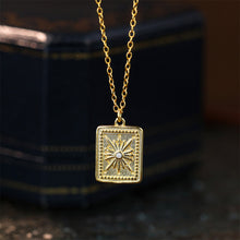Load image into Gallery viewer, 925 Sterling Silver Plated Gold Fashion and Personalized Eight-pointed Star Geometric Square Pendant with Cubic Zirconia and Necklace