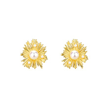 Load image into Gallery viewer, 925 Sterling Silver Plated Gold Fashion Temperament Sunflower Imitation Pearl Stud Earrings