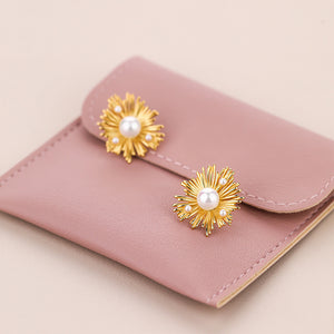 925 Sterling Silver Plated Gold Fashion Temperament Sunflower Imitation Pearl Stud Earrings