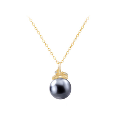 925 Sterling Silver Plated Gold Simple and Elegant Hazelnut Black Imitation Pearl Pendant with Necklace