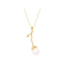 Load image into Gallery viewer, 925 Sterling Silver Plated Gold Simple Temperament Lotus Freshwater Pearl Pendant with Necklace