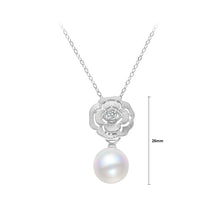 Load image into Gallery viewer, 925 Sterling Silver Fashion Temperament Camellia Imitation Pearl Pendant with Cubic Zirconia and Necklace