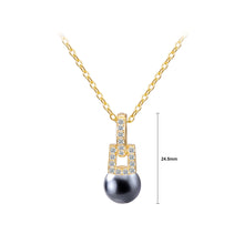 Load image into Gallery viewer, 925 Sterling Silver Plated Gold Fashion Simple Geometric Square Black Imitation Pearl Pendant with Cubic Zirconia and Necklace