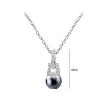 Load image into Gallery viewer, 925 Sterling Silver Fashion Simple Geometric Square Black Imitation Pearl Pendant with Cubic Zirconia and Necklace
