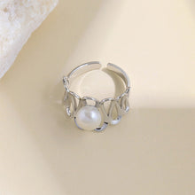 Load image into Gallery viewer, 925 Sterling Silver Simple Creative Water Wave Line Geometric Adjustable Open Ring with Freshwater Pearls