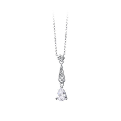 925 Sterling Silver Fashion Simple Geometric Water Drop-shaped Pendant with Cubic Zirconia and Necklace