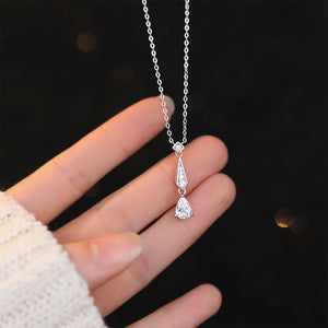 925 Sterling Silver Fashion Simple Geometric Water Drop-shaped Pendant with Cubic Zirconia and Necklace
