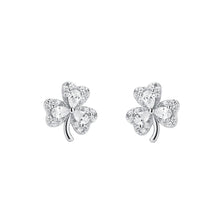 Load image into Gallery viewer, 925 Sterling Silver Simple Fashion Three-leafed Clover Stud Earrings with Cubic Zirconia