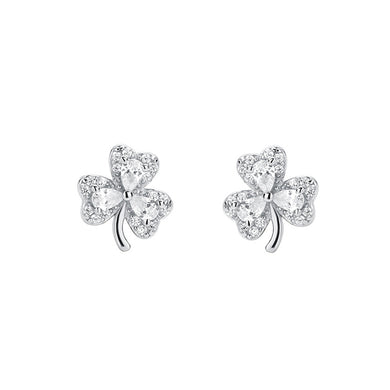 925 Sterling Silver Simple Fashion Three-leafed Clover Stud Earrings with Cubic Zirconia