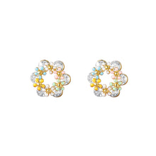 Load image into Gallery viewer, 925 Sterling Silver Plated Gold Simple Cute Enamel Flower Stud Earrings with Cubic Zirconia