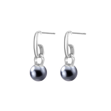 925 Sterling Silver Simple and Elegant Geometric Black Imitation Pearl Earrings
