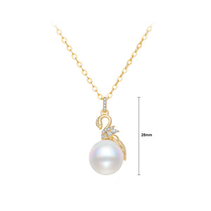 925 Sterling Silver Plated Gold Fashion Temperament Swan Imitation Pearl Pendant with Cubic Zirconia and Necklace