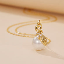 Load image into Gallery viewer, 925 Sterling Silver Plated Gold Fashion Temperament Swan Imitation Pearl Pendant with Cubic Zirconia and Necklace