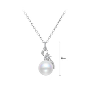 925 Sterling Silver Fashion Temperament Swan Imitation Pearl Pendant with Cubic Zirconia and Necklace