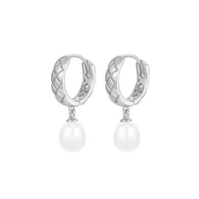 925 Sterling Silver Fashion and Elegant Diamond Pattern Geometric Freshwater Pearl Earrings