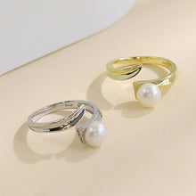 Load image into Gallery viewer, 925 Sterling Silver Plated Gold Fashion Simple Frosted Geometric Freshwater Pearl Adjustable Open Ring