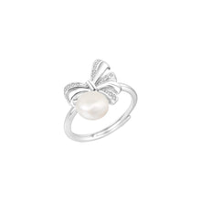 Load image into Gallery viewer, 925 Sterling Silver Fashion Sweet Ribbon Freshwater Pearl Adjustable Ring with Cubic Zirconia