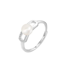 Load image into Gallery viewer, 925 Sterling Silver Simple and Fashion Hollow Geometric Freshwater Pearl Adjustable Ring with Cubic Zirconia