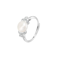Load image into Gallery viewer, 925 Sterling Silver Fashion Simple Ribbon Freshwater Pearl Adjustable Ring with Cubic Zirconia