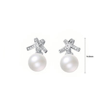 Load image into Gallery viewer, 925 Sterling Silver Simple Temperament Ribbon Imitation Pearl Stud Earrings with Cubic Zirconia