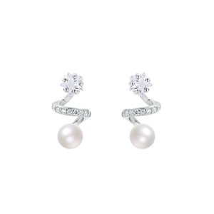 925 Sterling Silver Fashion and Creative Wavy Line Imitation Pearl Stud Earrings with Cubic Zirconia