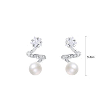 Load image into Gallery viewer, 925 Sterling Silver Fashion and Creative Wavy Line Imitation Pearl Stud Earrings with Cubic Zirconia