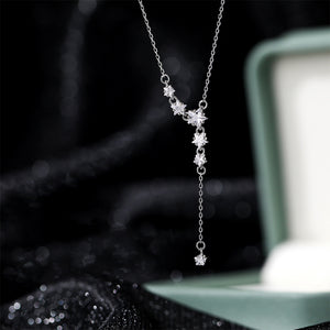 925 Sterling Silver Fashion Simple Star Tassel Pendant with Cubic Zirconia and Necklace