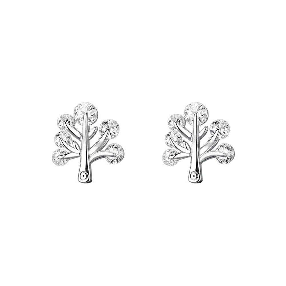 925 Sterling Silver Fashion Cute Little Tree Stud Earrings with Cubic Zirconia