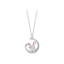 Load image into Gallery viewer, 925 Sterling Silver Cute and Sweet Rabbit Moon Pendant with Cubic Zirconia and Necklace