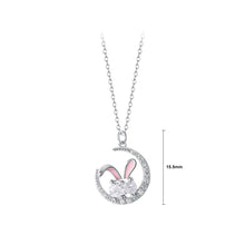 Load image into Gallery viewer, 925 Sterling Silver Cute and Sweet Rabbit Moon Pendant with Cubic Zirconia and Necklace
