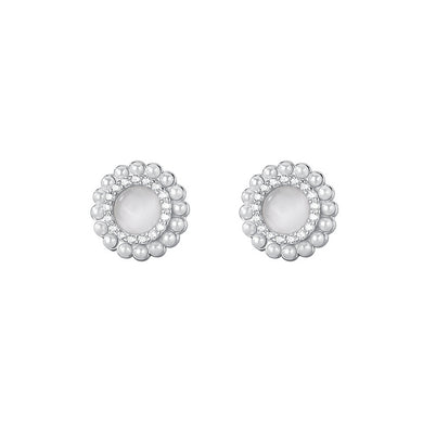 925 Sterling Silver Simple Temperament Flower Imitation Cats Eye Stud Earrings with Cubic Zirconia