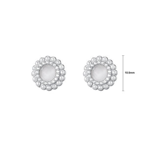 925 Sterling Silver Simple Temperament Flower Imitation Cats Eye Stud Earrings with Cubic Zirconia