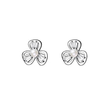 Load image into Gallery viewer, 925 Sterling Silver Simple Cute Flower Imitation Pearl Stud Earrings with Cubic Zirconia