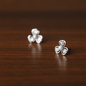 925 Sterling Silver Simple Cute Flower Imitation Pearl Stud Earrings with Cubic Zirconia