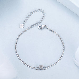 925 Sterling Silver Simple Sweet Heart Double Layer Bracelet with Cubic Zirconia