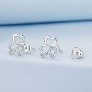 925 Sterling Silver Simple and Fashion Hollow Three-leafed Clover Stud Earrings