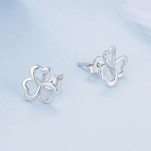 925 Sterling Silver Simple and Fashion Hollow Three-leafed Clover Stud Earrings