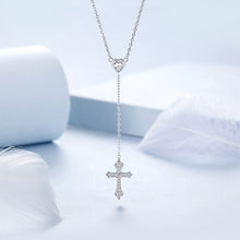 Load image into Gallery viewer, 925 Sterling Silver Fashion Simple Heart-shaped Tassel Cross Pendant with Cubic Zirconia and Necklace