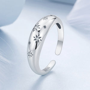 925 Sterling Silver Fashion Simple Star Pattern Adjustable Open Ring with Cubic Zirconia