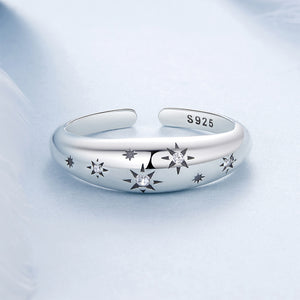 925 Sterling Silver Fashion Simple Star Pattern Adjustable Open Ring with Cubic Zirconia