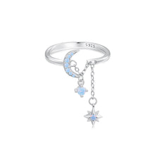 Load image into Gallery viewer, 925 Sterling Silver Fashion Temperament Moon Tassel Star Adjustable Open Ring with Cubic Zirconia