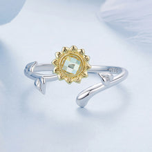 Load image into Gallery viewer, 925 Sterling Silver Fashion Temperament Golden Sunflower Adjustable Open Ring with Cubic Zirconia