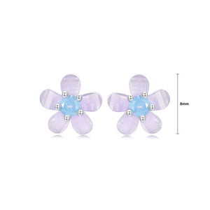 925 Sterling Silver Simple Sweet Flower Stud Earrings with Cubic Zirconia