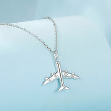 Load image into Gallery viewer, 925 Sterling Silver Simple Creative Airplane Pendant with Cubic Zirconia and Necklace