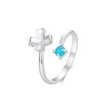 Load image into Gallery viewer, 925 Sterling Silver Fashion and Simple Four-leafed Clover Imitation Turquoise Adjustable Open Ring