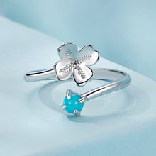 Load image into Gallery viewer, 925 Sterling Silver Fashion and Simple Four-leafed Clover Imitation Turquoise Adjustable Open Ring