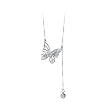 Load image into Gallery viewer, 925 Sterling Silver Fashion and Elegant Butterfly Tassel Pendant with Cubic Zirconia and Necklace